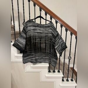 Eileen Fisher Black and White Striped Mesh Tunic-Large